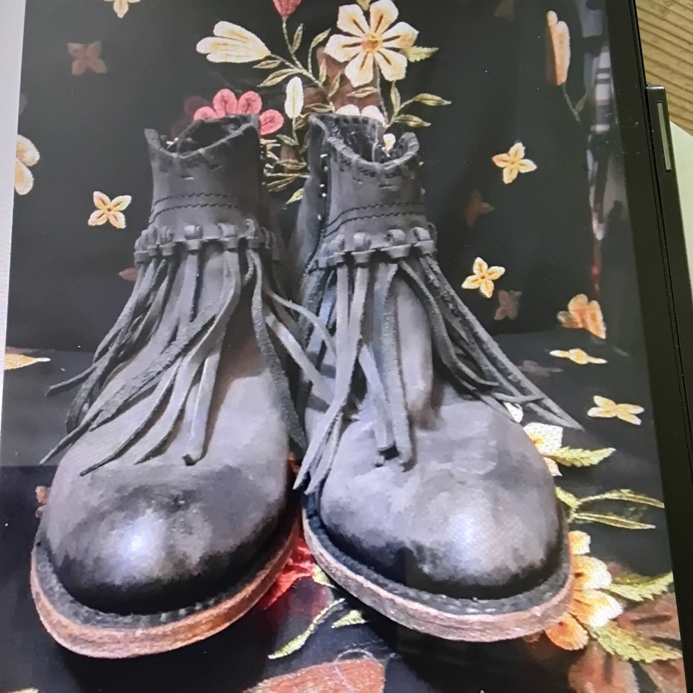 Liberty Black Fringed Gray Ankle Boots